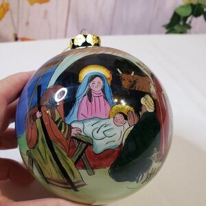 Inside Painted Glass Christmas Nativity Ball Ornament Holiday Tree Decor